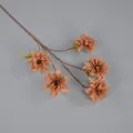 Single stem artificial dahlia with 5 brown orange flower heads and brown branches - Brown