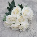 Artificial white silk rose bouquet with ten blooming heads for elegant wedding decor - Milk White