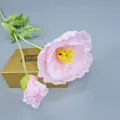 Amapola de seda rosa realista con pétalos delicados y tallo flocado para decoración casa - Rosa