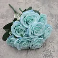 Elegant 10-head light blue artificial silk roses bouquet for wedding flower decoration - Light Blue