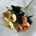 Artificial Persian Buttercup bouquet in yellow and orange on white silk background - Orange