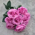 Mazzo di 10 rose diamante artificiali rosa-viola con petali arricciati e foglie verdi - Rosso Rosa Chiaro