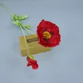 Single stem of deep red artificial poppy with lifelike bloom, bud and flocked stem - Red