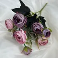 Artificial European bouquet with purple roses and pink silk camellia for home wedding decor - Light Purple