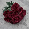 Bouquet di rose artificiali bordeaux retrò con 10 teste e texture in seta fine - Rosso scuro