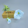 Single light blue artificial poppy silk flower with one bloom and one bud on green stem - Blue
