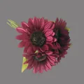 Künstlicher burgunderfarbener Sonnenblumenstrauß mit drei Köpfen und feiner Stofftextur - Zweischichtige Blütenblatt / Rot