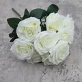 Bouquet artificiale con 10 teste di rose bianche in seta per decorazioni nuziali - Bianco Puro
