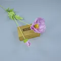 Artificial purple poppy flower with one bloom and one bud on a green flocked stem - Purple