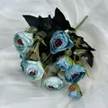 Artificial European bouquet with grey-blue tea plum roses and vintage black leaves - Blue