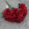 Bouquet di rose artificiali in seta rosso scuro con 8 teste realistiche per matrimoni - Rosso