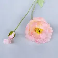 Pink and orange gradient artificial poppy flower with realistic flocked stem and bud - Coral