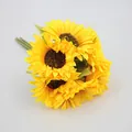 Artificial sunflower bouquet with 6 heads of vibrant yellow silk petals and green stems - Triple Layer Petal / Yellow