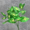 Artificial 7-fork green radish plant bunch with heart-shaped yellow-veined leaves - Design No.14