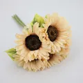 Artificial champagne sunflower bouquet with realistic green leaves for home decor - Triple Layer Petal / Champagne