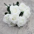 Bouquet di dieci rose finte bianche in seta con diamanti per decorazioni nuziali - Bianco Latte