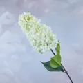 Elegant cream white artificial hydrangea branch with detailed silk leaves and brown stem - White