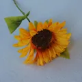 Vibrant single artificial sunflower with detailed yellow silk petals and green stem - Light Orange