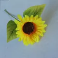 Lifelike artificial yellow sunflower branch with textured green leaves for decoration - Yellow