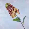 Gambo di ortensia artificiale realistico in viola vintage e giallo con foglie verdi - caffè