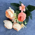 Bouquet de camélias et roses artificielles crème orange pour décoration de mariage - Orange