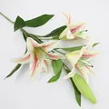 Realistic white and pink 3D printed lily branch with three blooms and one bud on white - 3 Flowers 1 Bud Pink Heart White