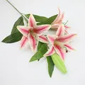 Artificial pink lily branch with gradient petals and realistic green leaves - 3 Flowers 1 Bud Champagne Pink