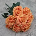 Bouquet di rose arancioni artificiali con dieci teste di fiori in seta realistiche - Arancione