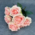 Bouquet di 9 rose artificiali in seta rosa chiaro sfumato per decorazioni nuziali - Acacia Rose (Pink)