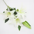 Artificial white lily branch with 3D printed petals and realistic green leaves - 3 Flowers 1 Bud White