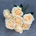 Bouquet di 10 rose artificiali diamantate in seta color champagne e crema con foglie - Acacia Rose (Champagne)
