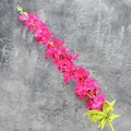 Branche d'orchidée artificielle fuchsia avec des pétales denses et feuilles vertes - Rouge Rose