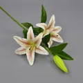 Artificial 3D printed lily branch with white petals featuring purple stripes and green buds - 2 Flowers 1 Bud Pink Heart White