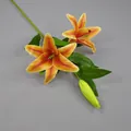 Realistic orange 3D printed lily branch with two blooming heads and a bud - 2 Flowers 1 Bud Sunset