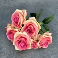 Bouquet di 10 rose diamantate artificiali rosa e pesca con petali ricci naturali - Acacia Rose (Rose Red)