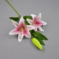 Pink and white 3D printed artificial lily flower with two blooms and one green bud - 2 Flowers 1 Bud Pink Center
