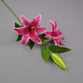 Pink 3D printed artificial lily branch with two blooming flowers and one green bud - 2 Flowers 1 Bud Rose Red