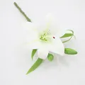 3D printed white artificial lily branch with realistic petals and two green buds - Short Branch 1 Flower 2 Buds White