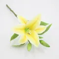 Realistic artificial yellow lily stem with 3D printed texture and green flower buds - Short Branch 1 Flower 2 Buds Yellow