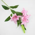 Lifelike pink 3D printed lily branch with three blooming flowers and one green bud - 2 Flowers 1 Bud Light Pink