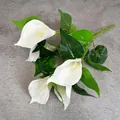 Realistic white PU calla lily bouquet with natural green leaves for home decoration - White