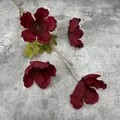 Flor de amapola artificial roja oscura de seda con cuatro cabezas y hojas verdes - Rojo oscuro