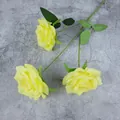 Three-head yellow artificial diamond roses with green leaves for home wedding decor - Pale Yellow