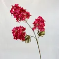 Three-headed artificial hydrangea in rose red with lifelike petals and green leaves - Rose Red