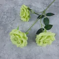 Artificial lime green 3-head silk rose branch with green leaves for floral decoration - Green
