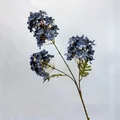 Three-head artificial delphinium branch in deep blue with realistic green leaves - Dusty Blue