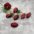 Camelia de ciruela de té artificial burdeos con 7 cabezas y hojas verdes reales - Rojo oscuro