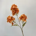 Three-headed artificial orange hydrangea with green leaves and lifelike silk texture - Orange
