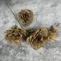 Vintage Khaki 3-Kopf Pfingstrose Kunstblume für Hochzeit und Wohndekoration - Mehrkopf Einzelstiel / Dunkelkaffee