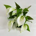 Five white PU calla lilies with soft-touch petals and realistic green leaves - Green